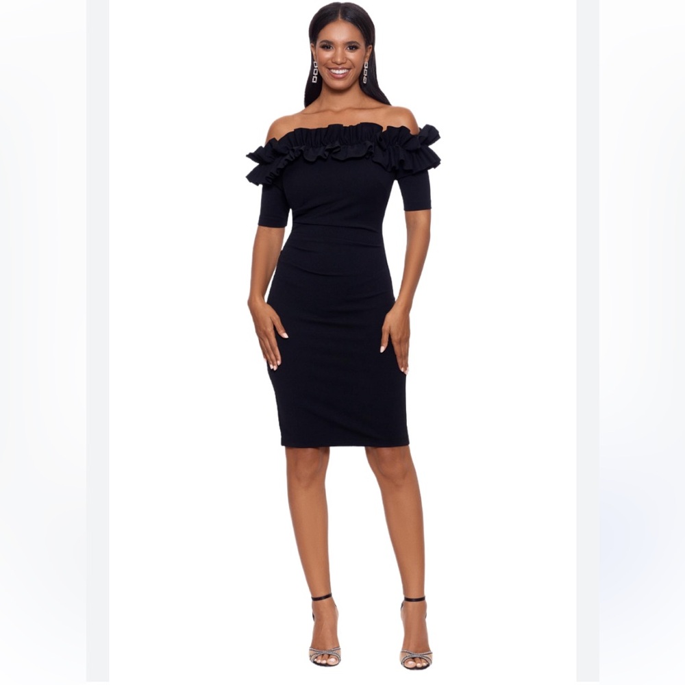 Xcape Ruffled Neck Off Shoulder Dress Reg.$178. Please read description.(NWOTS)